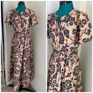 Anthropologie Tan and Black  Floral Midi Dress